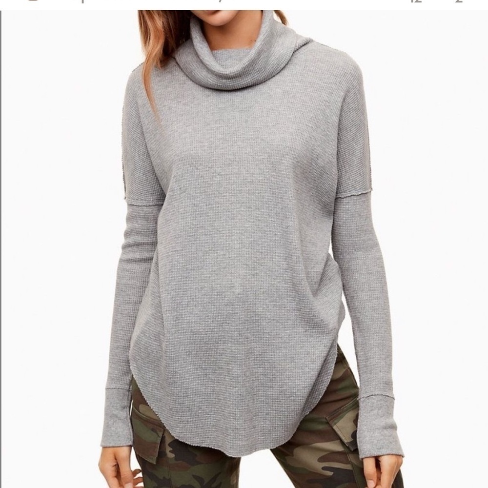 Aritzia TNA‎ Thermal Cowl Neck Tee Gray Sz S